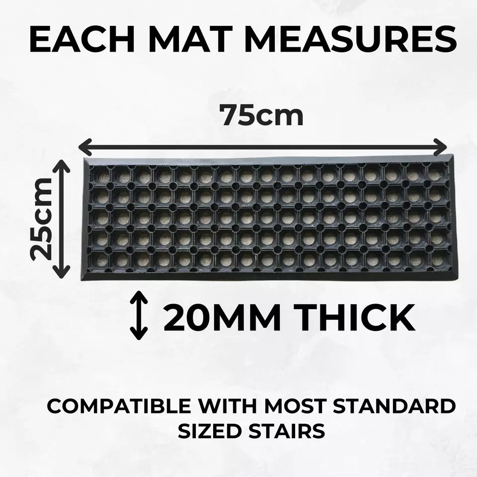 Rubber Safety Stair Tread Mat, Heavy Duty, Non-Slip, Anti-Fatigue 75 cm x 25 cm