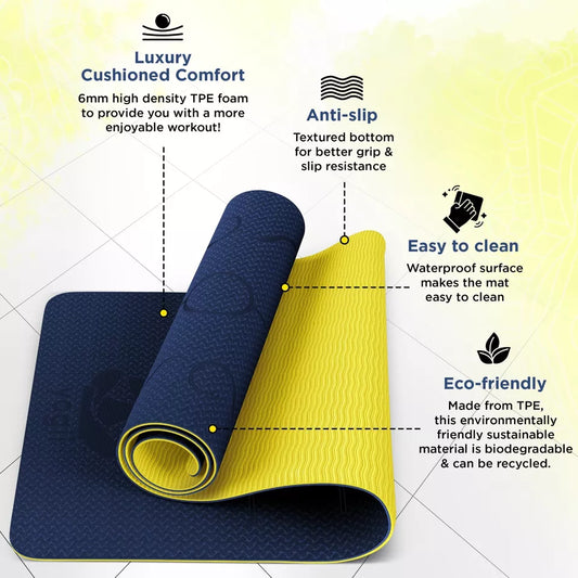 Yoga Mat Thick Non Slip TPE Foam Gym Pilates Exercise Workout Fitness Gymnastics | Yoga Mat Only