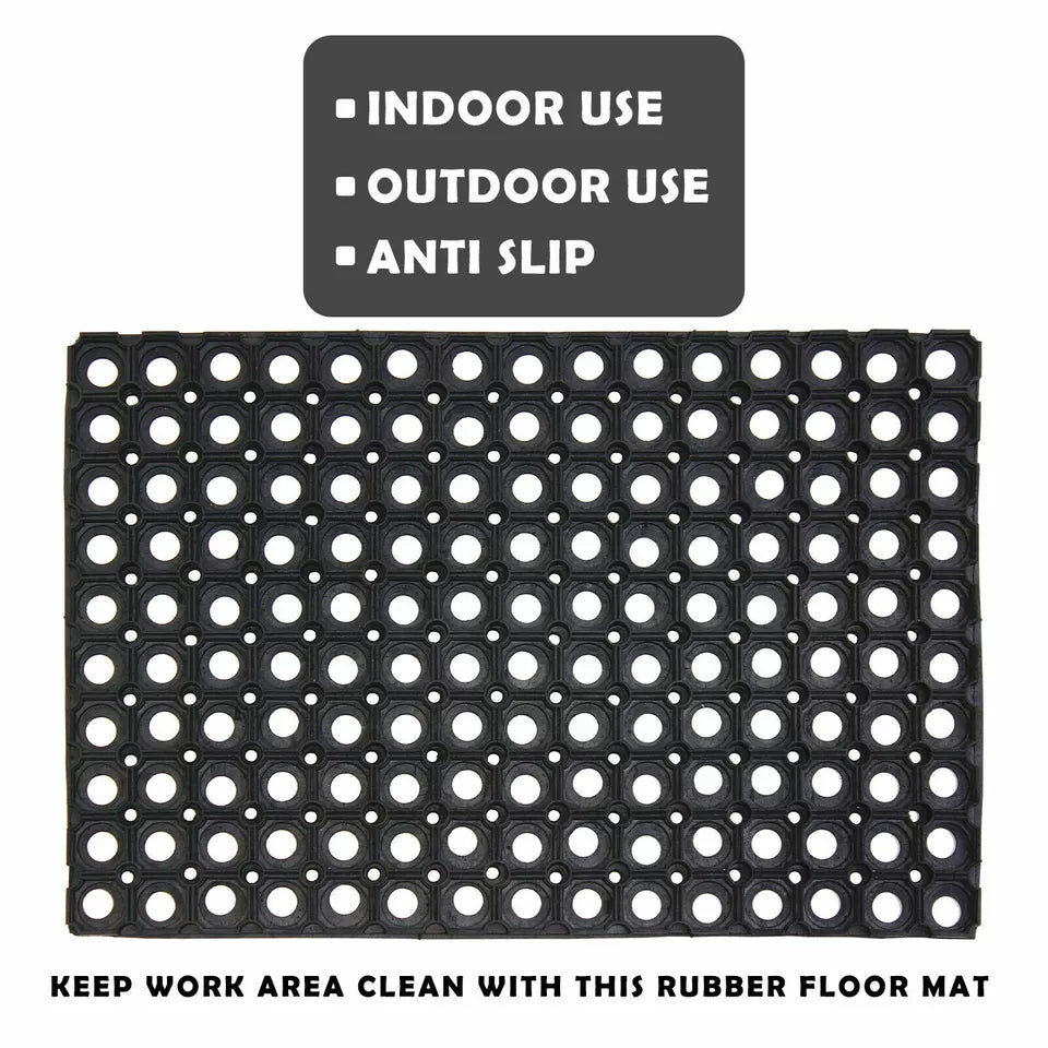 Door Entrance Mat Heavy Duty Non Slip Dirt Catcher Honeycomb Rubber Outdoor | Grid Pattern