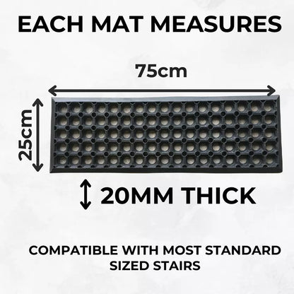 Rubber Safety Stair Tread Mat, Heavy Duty, Non-Slip, Anti-Fatigue 75 cm x 25 cm