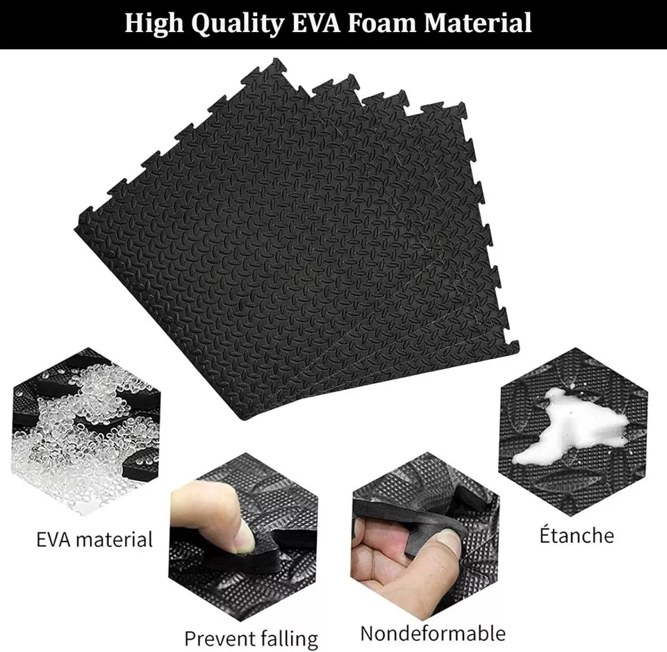 Black Interlocking Floor Mat EVA Soft Foam Gym Yoga Exercise Fitness Gymnastics