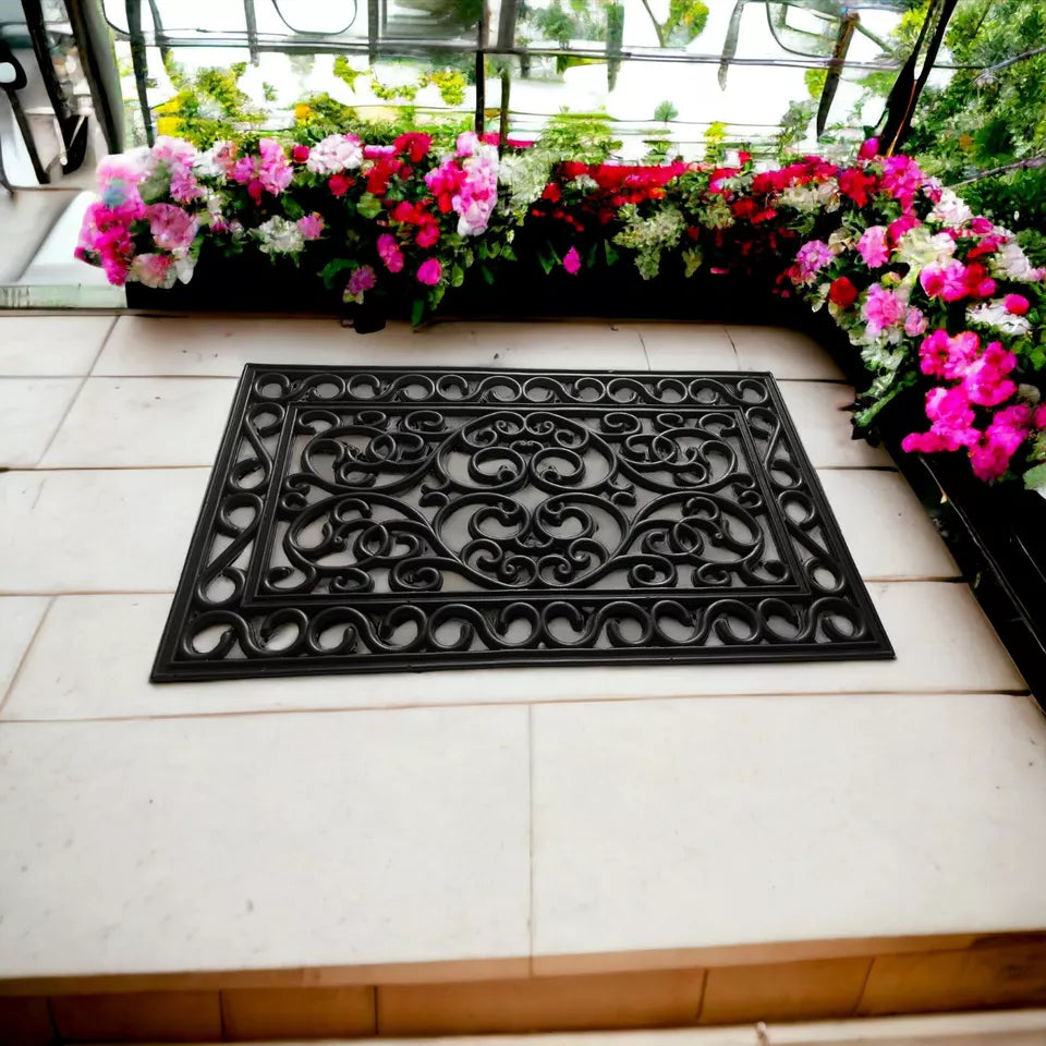 Decorative Rubber Door Mat Outdoor Indoor Heavy Duty Entrance Floor Mat 45x75cm