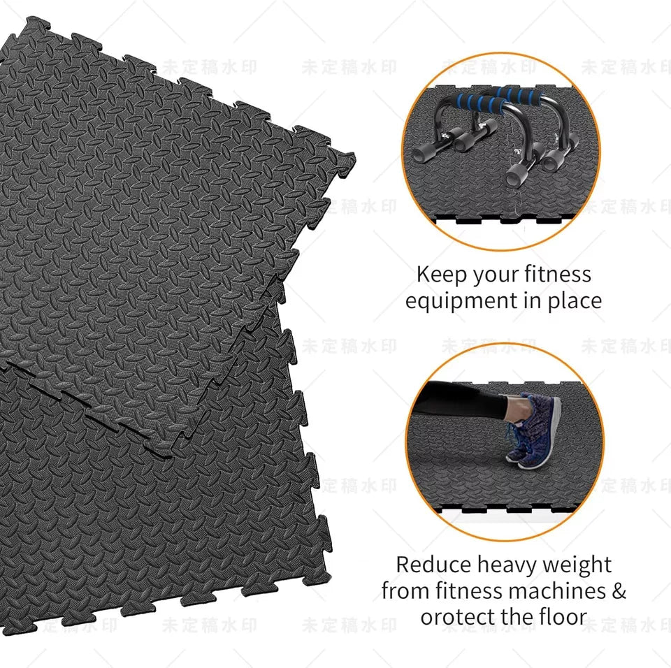 Black Interlocking Floor Mat EVA Soft Foam Gym Yoga Exercise Fitness Gymnastics